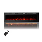 60 Ultra-Thin Electric Fireplace, Wall/Recessed Mount, 144 Flame & Bed Colors, Quiet Fan Heater, 750W/1500W, Safety Shut-Off for Living Room