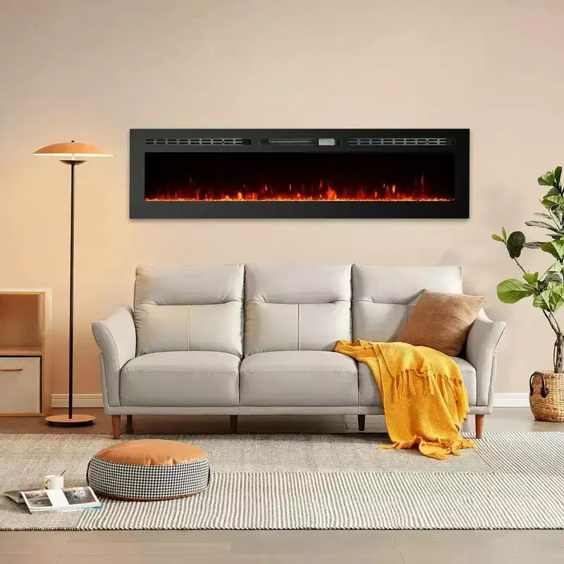 60" Ultra-Thin Electric Fireplace, Wall & Recessed Mount, 144 Colors, 750W/1500W