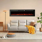 60" Ultra-Thin Electric Fireplace, Wall & Recessed Mount, 144 Colors, 750W/1500W