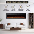 60" Ultra-Thin Electric Fireplace, Wall & Recessed Mount, 144 Colors, 750W/1500W