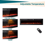 60" Ultra-Thin Electric Fireplace, Wall & Recessed Mount, 144 Colors, 750W/1500W