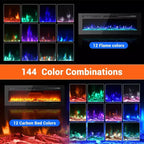 60" Ultra-Thin Electric Fireplace, Wall & Recessed Mount, 144 Colors, 750W/1500W