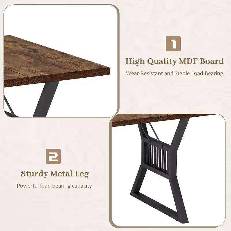 70.8" Farmhouse Dining Table for 4-6, Industrial Wood & Metal Legs