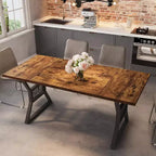70.8" Farmhouse Dining Table for 4-6, Industrial Wood & Metal Legs