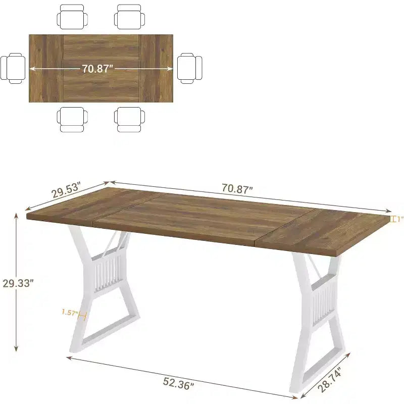 70.8" Farmhouse Dining Table for 4-6, Industrial Wood & Metal Legs