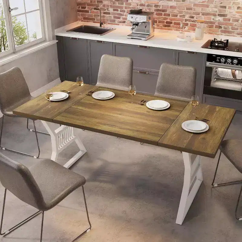 70.8" Farmhouse Dining Table for 4-6, Industrial Wood & Metal Legs