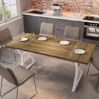 70.8" Farmhouse Dining Table for 4-6, Industrial Wood & Metal Legs