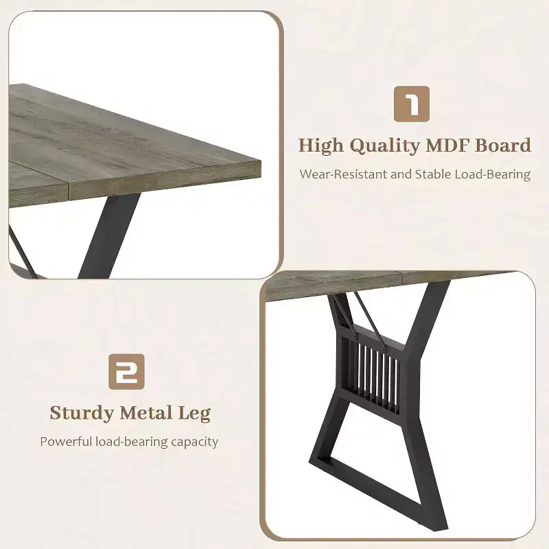 70.8" Farmhouse Dining Table for 4-6, Industrial Wood & Metal Legs