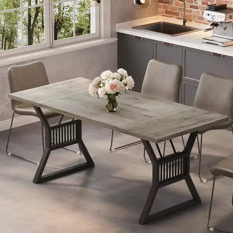 70.8" Farmhouse Dining Table for 4-6, Industrial Wood & Metal Legs