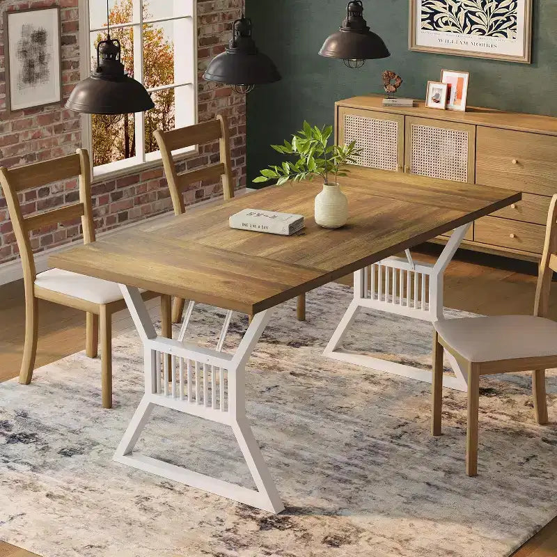 70.8" Farmhouse Dining Table for 4-6, Industrial Wood & Metal Legs