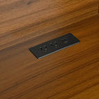 47" Retro Office Desk with Charging Station, Hutch, 5 Drawers & Glass-Door Bookshelf, Walnut