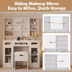 41.3" Makeup Vanity Table with Sliding Mirror, 3 Drawers & Cabinets
