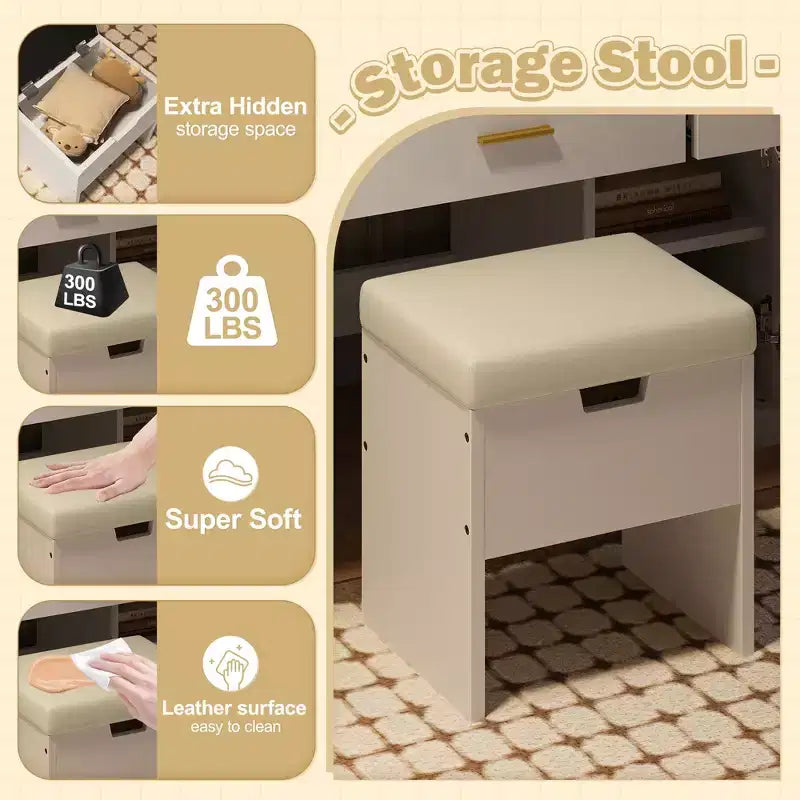 41.3" Makeup Vanity Table with Sliding Mirror, 3 Drawers & Cabinets