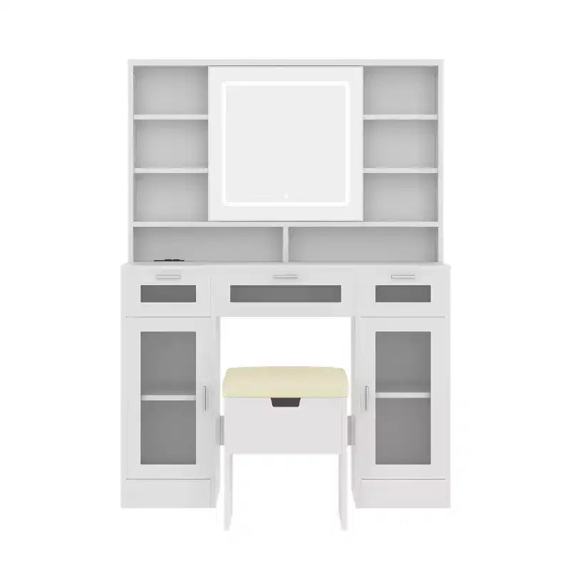 41.3" Makeup Vanity Table with Sliding Mirror, 3 Drawers & Cabinets