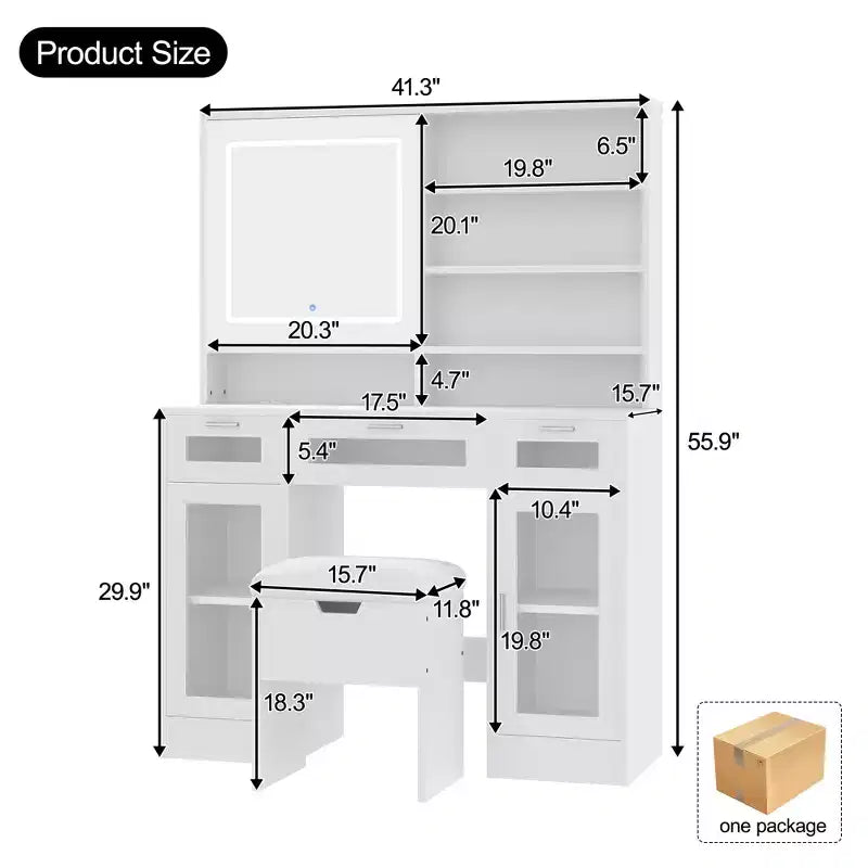 41.3" Makeup Vanity Table with Sliding Mirror, 3 Drawers & Cabinets