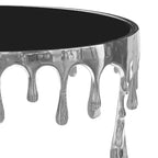 36" Round Glass Top Coffee Table, Melting Drip Base Design, Silver
