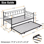 Bunk Rectangular Twin Size Metal Daybed Couch Pull Out Trundle Sofa Bed 2 in 1 Convertible Sleeper Daybed Sofa Bed Frame for Bedroom Living Room
