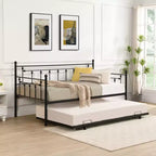 Bunk Rectangular Twin Size Metal Daybed Couch Pull Out Trundle Sofa Bed 2 in 1 Convertible Sleeper Daybed Sofa Bed Frame for Bedroom Living Room