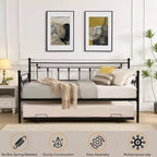 Bunk Rectangular Twin Size Metal Daybed Couch Pull Out Trundle Sofa Bed 2 in 1 Convertible Sleeper Daybed Sofa Bed Frame for Bedroom Living Room