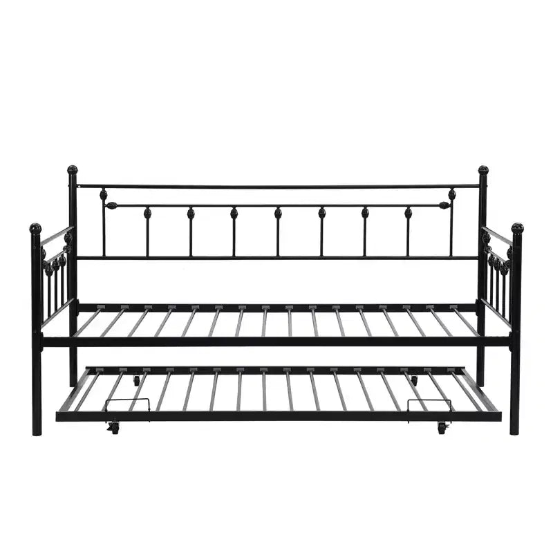 Bunk Rectangular Twin Size Metal Daybed Couch Pull Out Trundle Sofa Bed 2 in 1 Convertible Sleeper Daybed Sofa Bed Frame for Bedroom Living Room