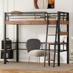 Metal Twin Size Loft Bed with Desk, Twin Loft Bed Frame with Storage Shelves for Kids Teens Bedroom Dorm