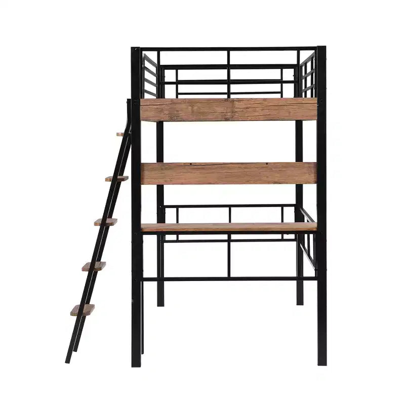Twin Metal Loft Bed with Desk & Storage Shelves for Kids & Teens