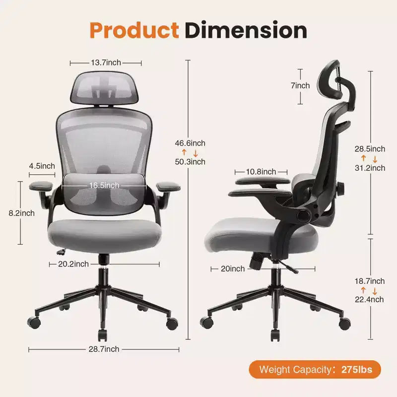 Modern Ergonomic Office Chair with Headrest, Lumbar Support & Swivel Base