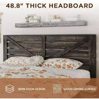 Platform Bed Frame with 4 Storage Drawers & Barn Door Headboard, Rustic Wood Grain