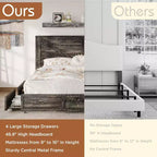 Platform Bed Frame with 4 Storage Drawers & Barn Door Headboard, Rustic Wood Grain