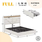 Platform Bed Frame with 4 Storage Drawers & Barn Door Headboard, Rustic Wood Grain