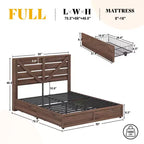 Platform Bed Frame with 4 Storage Drawers & Barn Door Headboard, Rustic Wood Grain