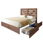 Platform Bed Frame with 4 Storage Drawers & Barn Door Headboard, Rustic Wood Grain