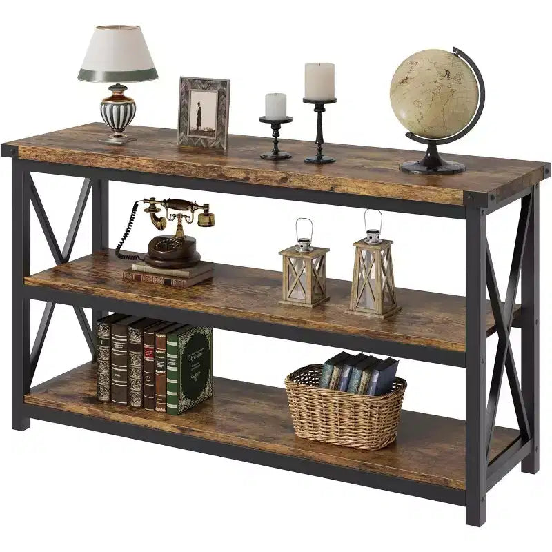 47" Industrial Console Table with 3 Storage Shelves for Entryway & Living Room
