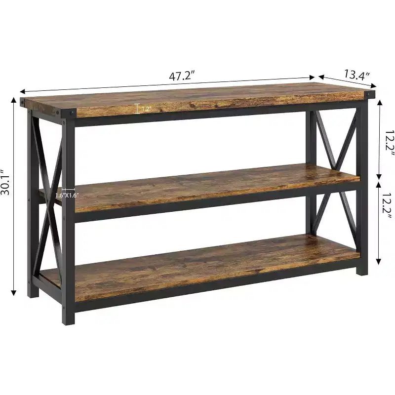 47" Industrial Console Table with 3 Storage Shelves for Entryway & Living Room