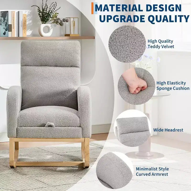 Upholstered Rocking Glider Chair with Footrest & Side Pockets, Nursery Armchair