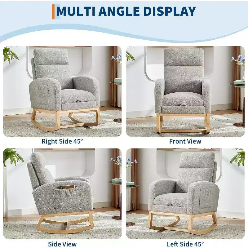Upholstered Rocking Glider Chair with Footrest & Side Pockets, Nursery Armchair