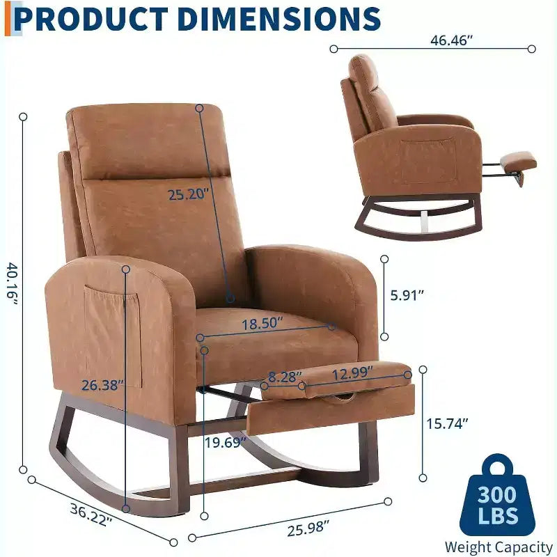 Upholstered Rocking Glider Chair with Footrest & Side Pockets, Nursery Armchair