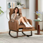 Acekool Rocking Chair with Footrest, Modern Upholstered Glider Armchair with High Backrest, Side Pockets, Accent Nursery Chair for Living Room Bedroom