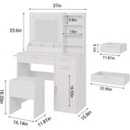 White Vanity Desk with LED Mirror, Power Outlet, 3 Drawers & Stool