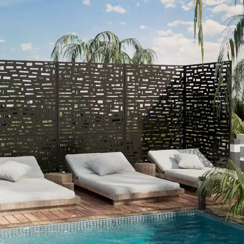 72" Outdoor Privacy Screen Room Divider with Galvanized Frame, Black