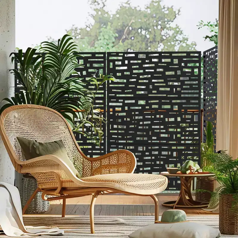 72" Outdoor Privacy Screen Room Divider with Galvanized Frame, Black