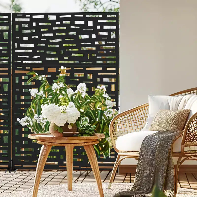 72" Outdoor Privacy Screen Room Divider with Galvanized Frame, Black