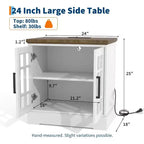 24" Farmhouse Nightstand with Charging Station & Tempered Glass Doors