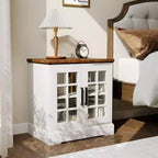 24" Farmhouse Nightstand with Charging Station & Tempered Glass Doors