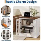 24" Farmhouse Nightstand with Charging Station & Tempered Glass Doors