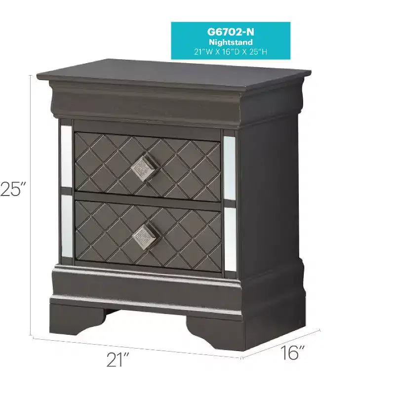 Black Metal Nightstand with 2 Drawers, 24"H x 21"W