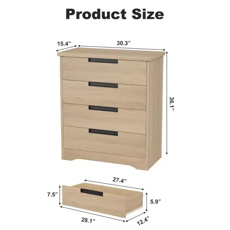 4-Drawer Wooden Dresser & Chest of Drawers for Bedroom, Closet & Hallway