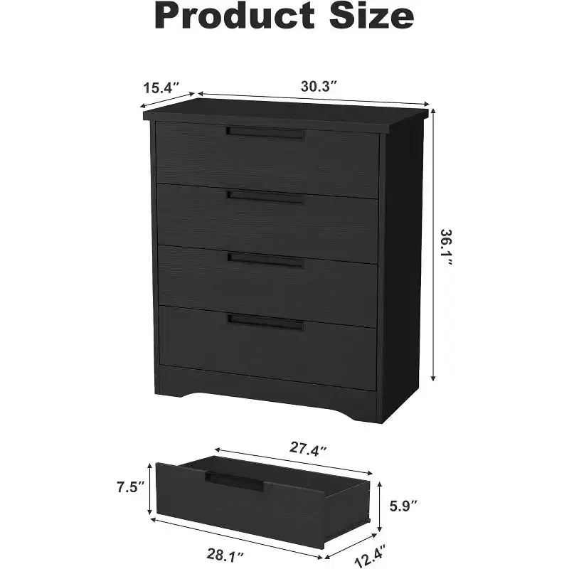 4-Drawer Wooden Dresser & Chest of Drawers for Bedroom, Closet & Hallway
