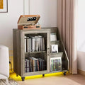 Record Player Stand with LED Lights & Charging Station, Rolling Wheels