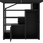 Metall-Hochbett in voller Größe mit Treppe, Ablageregalen, Kleiderschrank und Schränken, Schwarz
